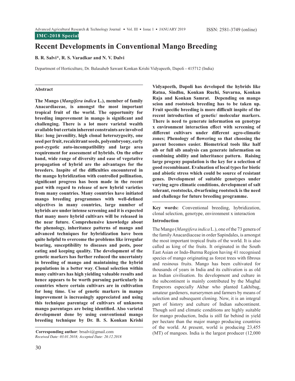 Recent Developments in Conventional Mango Breeding