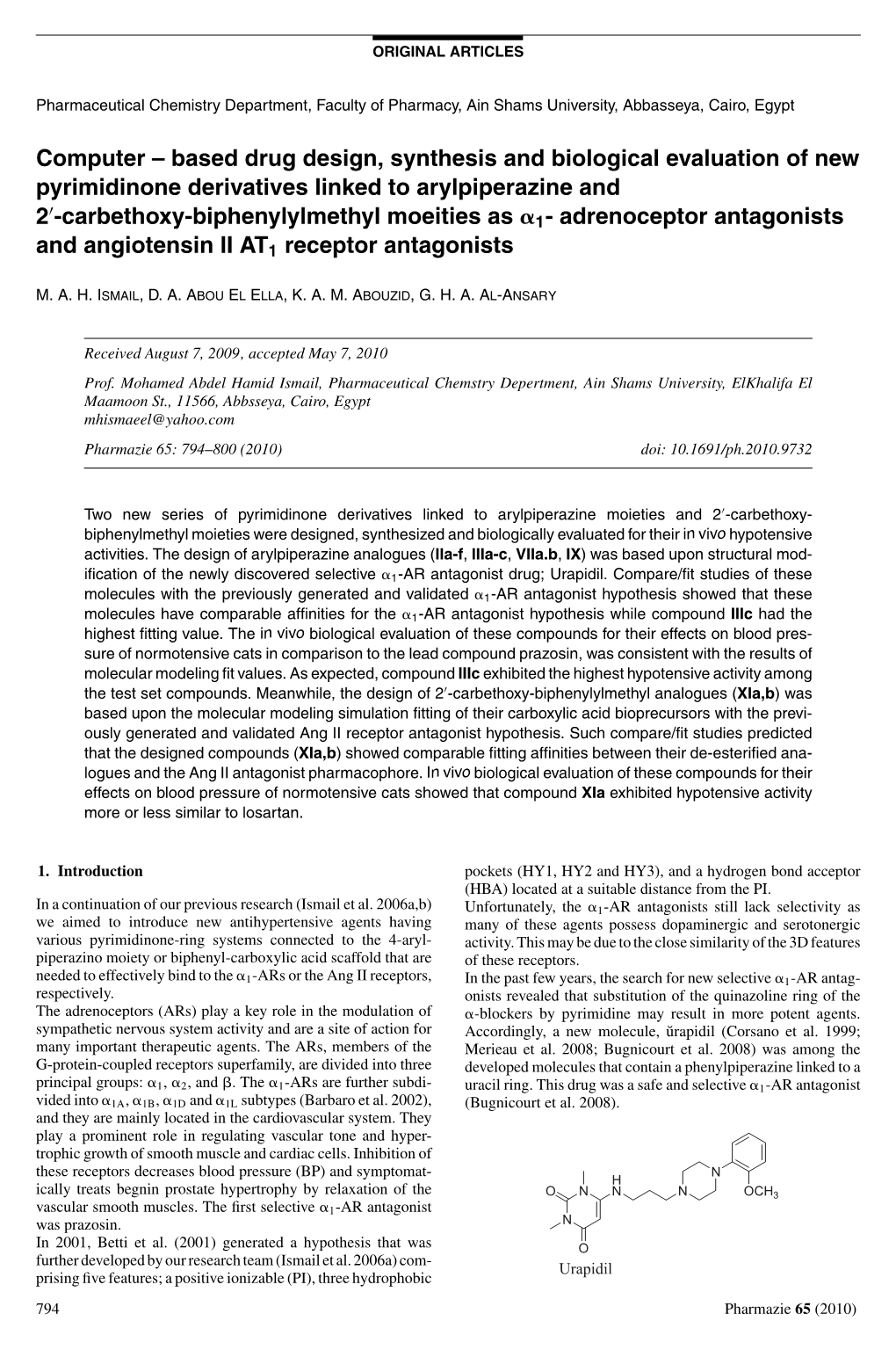 Based Drug Design, Synthesis and Biological Evaluation Of