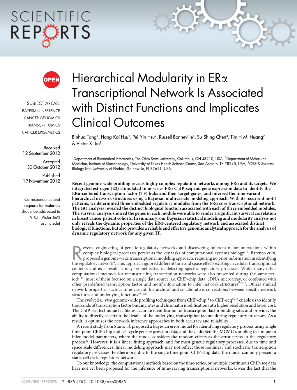 Hierarchical Modularity in Era Transcriptional Network Is