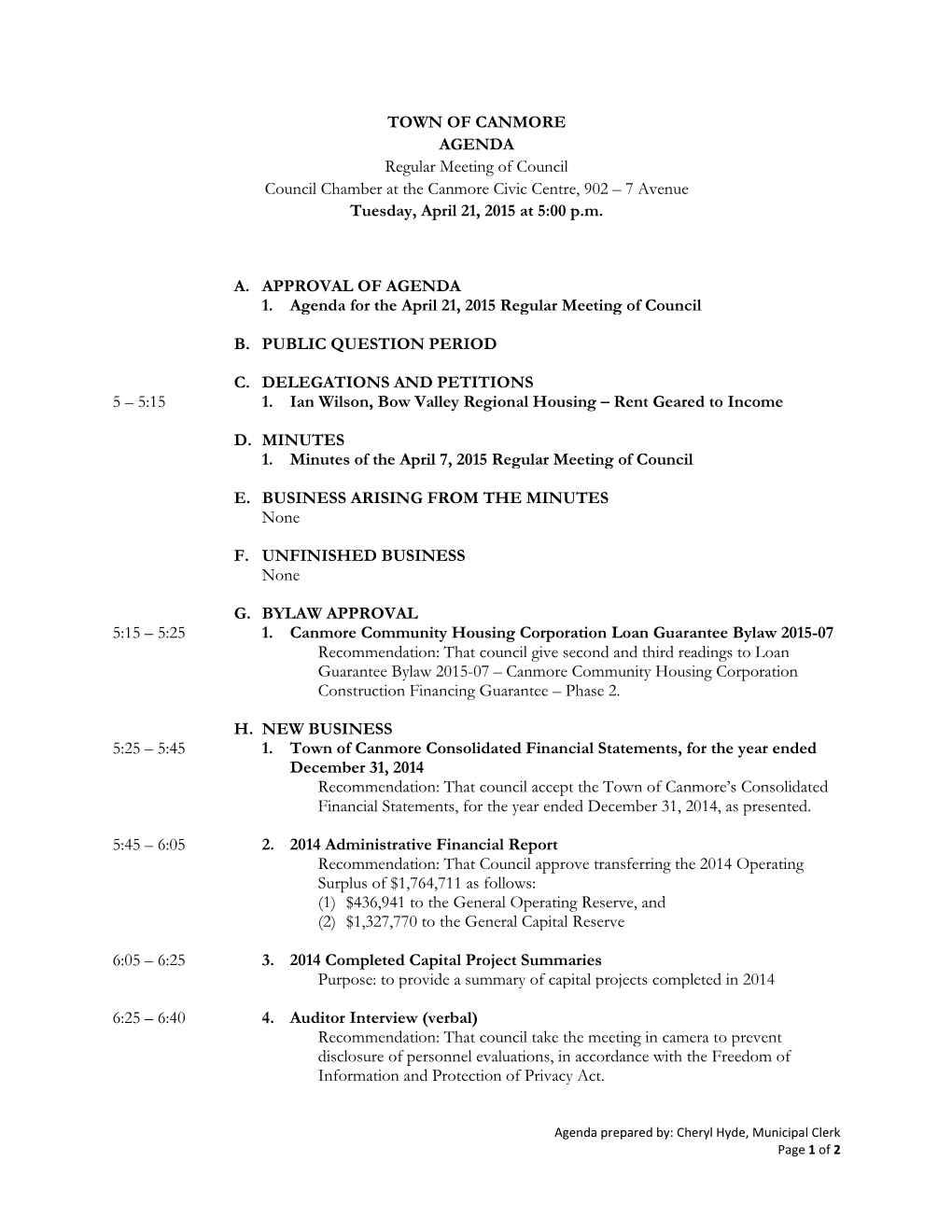 Council Agenda 2015-04-21