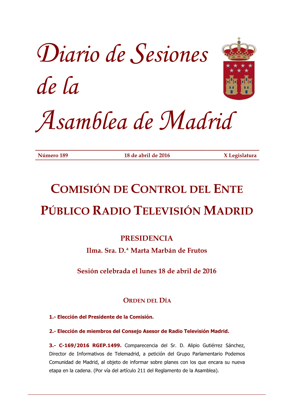 DSAM Nº 189, De 18 De Abril De 2016, X Leg