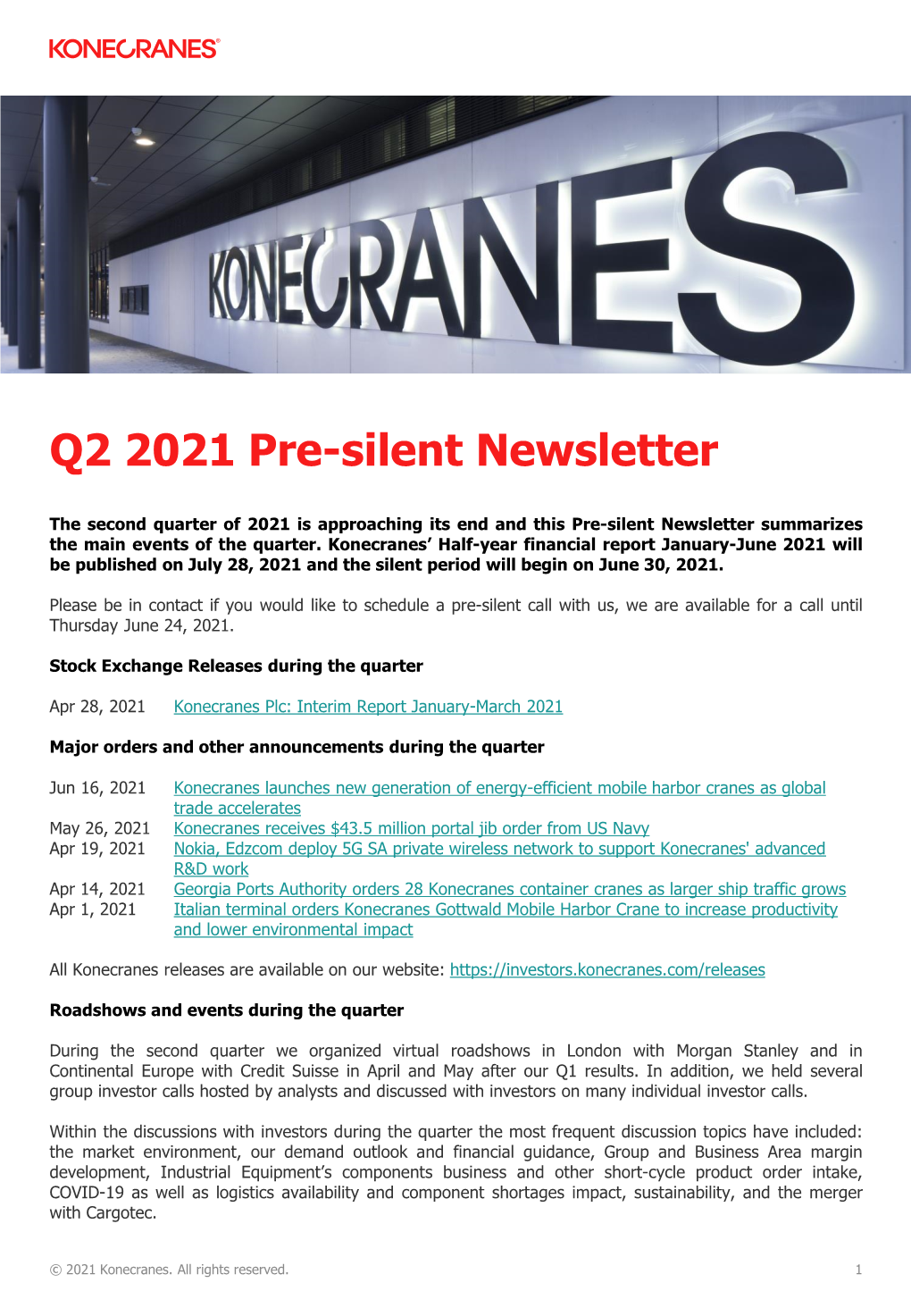 Q2 2021 Pre-Silent Newsletter