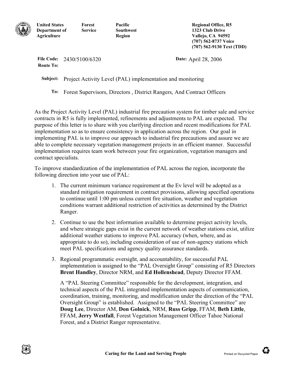 Project Activity Level (PAL) Implementation and Monitoring