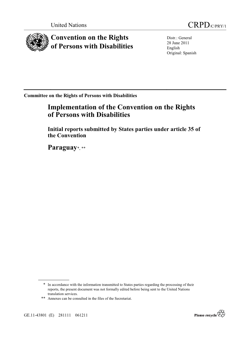 Implementation of the Convention on the Rights of Persons with Disabilities