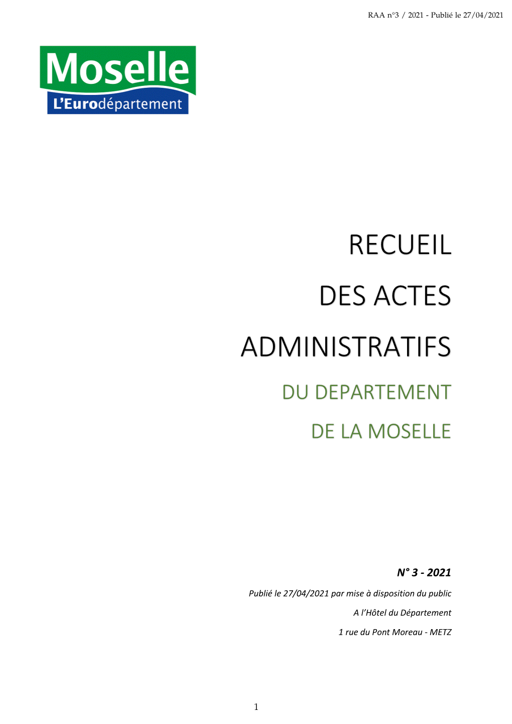 Recueil Des Actes Administratifs 2021