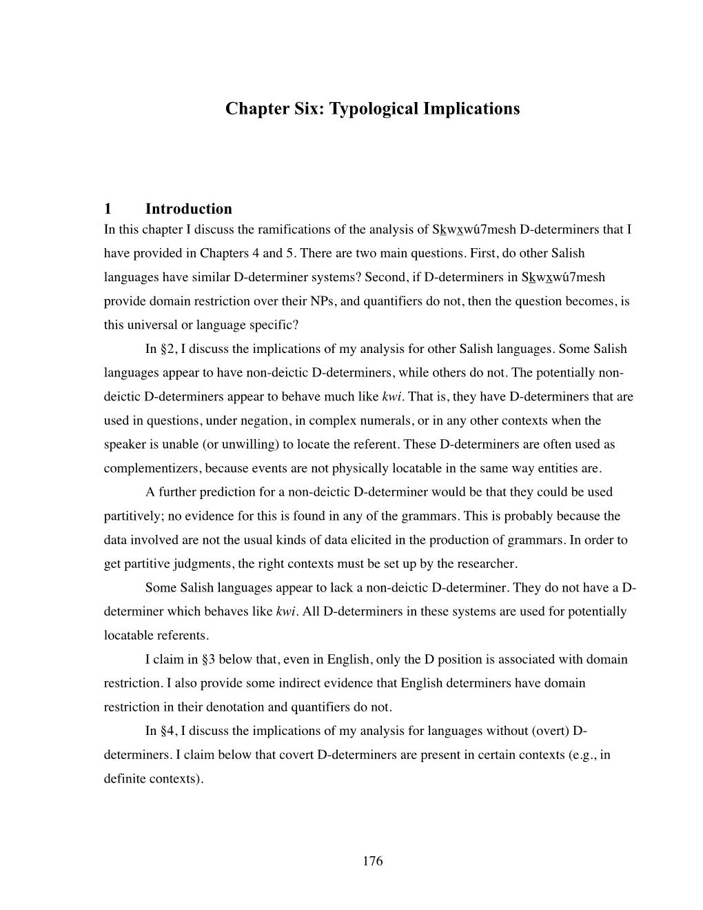 Chapter Six: Typological Implications