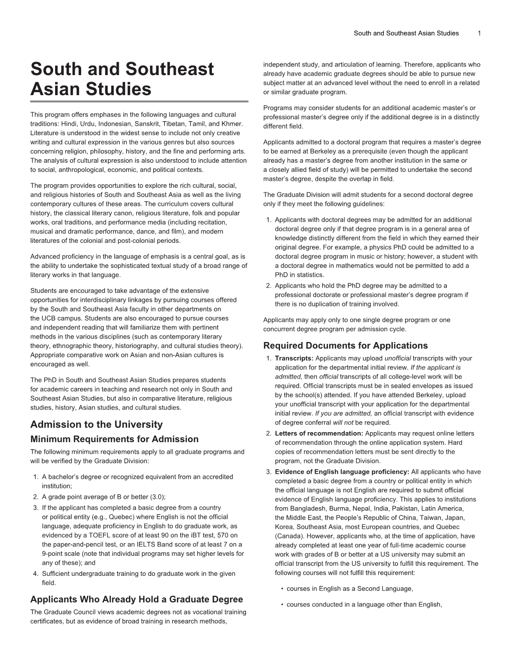 South and Southeast Asian Studies 1