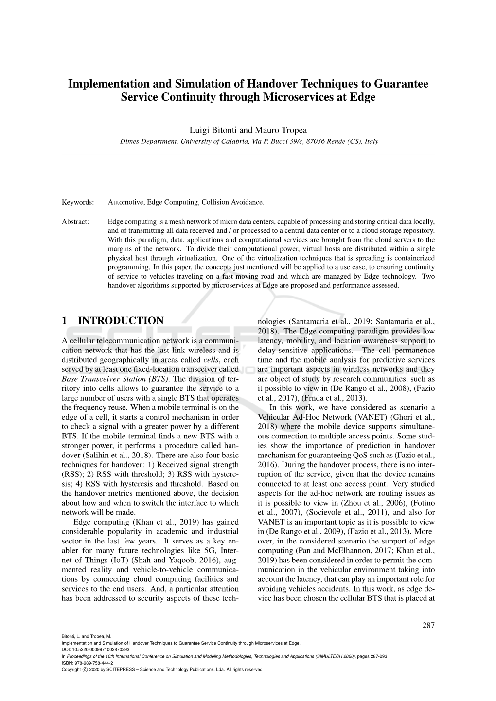 Implementation and Simulation of Handover Techniques to Guarantee Service Continuity Through Microservices at Edge