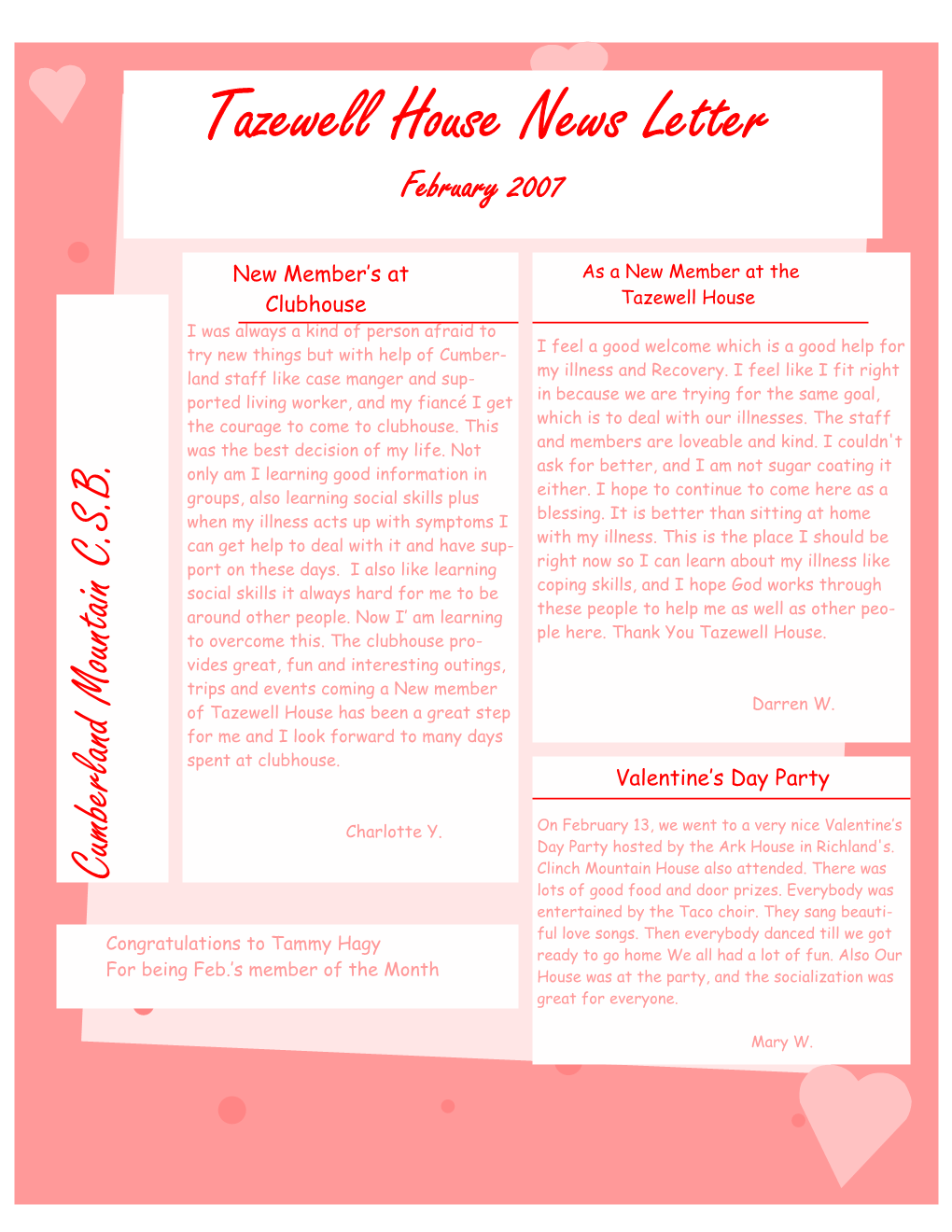 Tazewell House News Letter February 2007