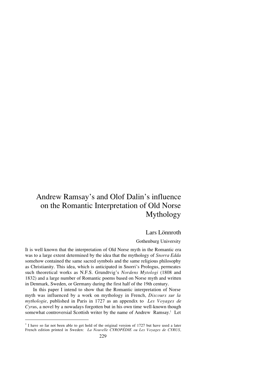 Andrew Ramsay's and Olof Dalin's Influence on the Romantic