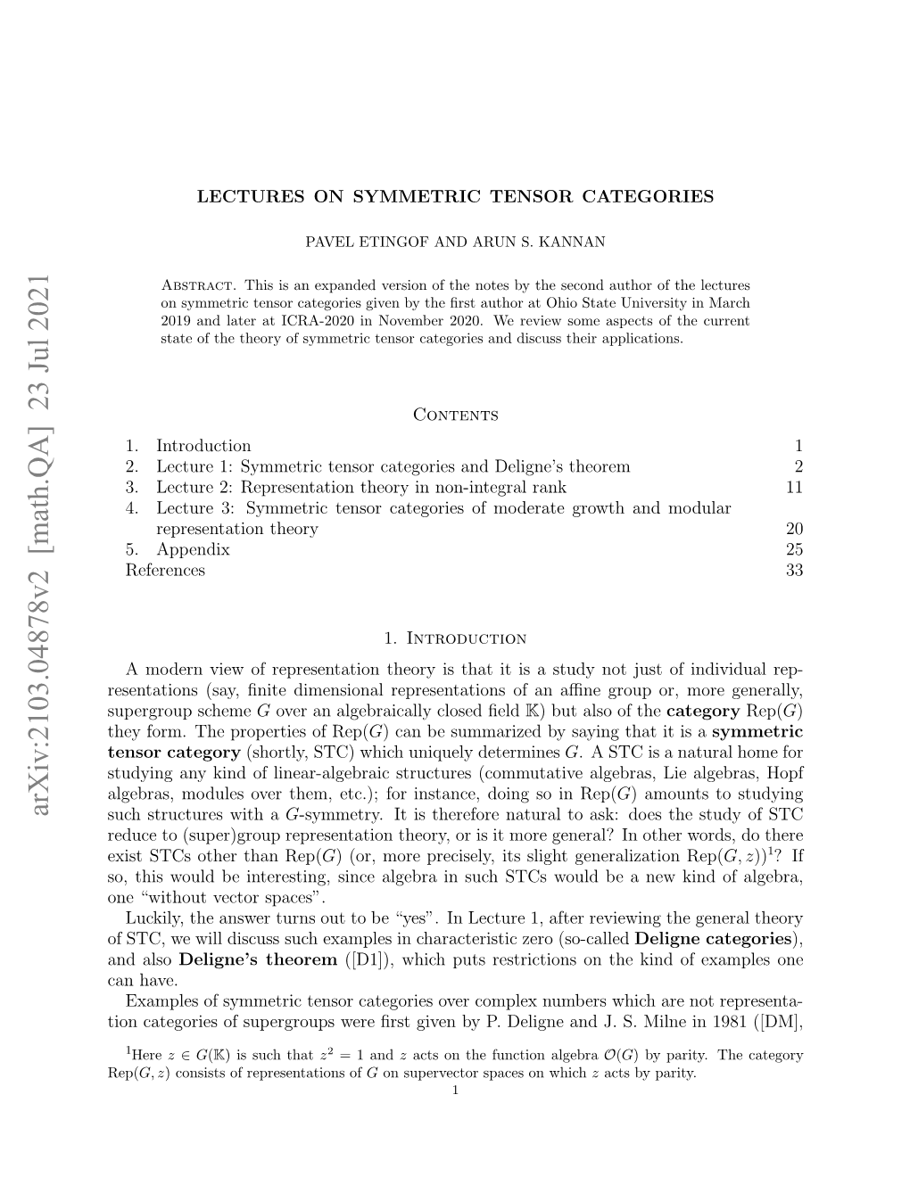 Arxiv:2103.04878V2 [Math.QA] 23 Jul 2021 Rep( Inctgre Fsprruswr Rtgvnb .Dlgeadj