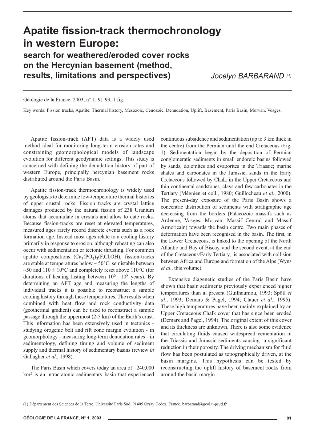 Apatite Fission-Track Thermochronology in Western Europe