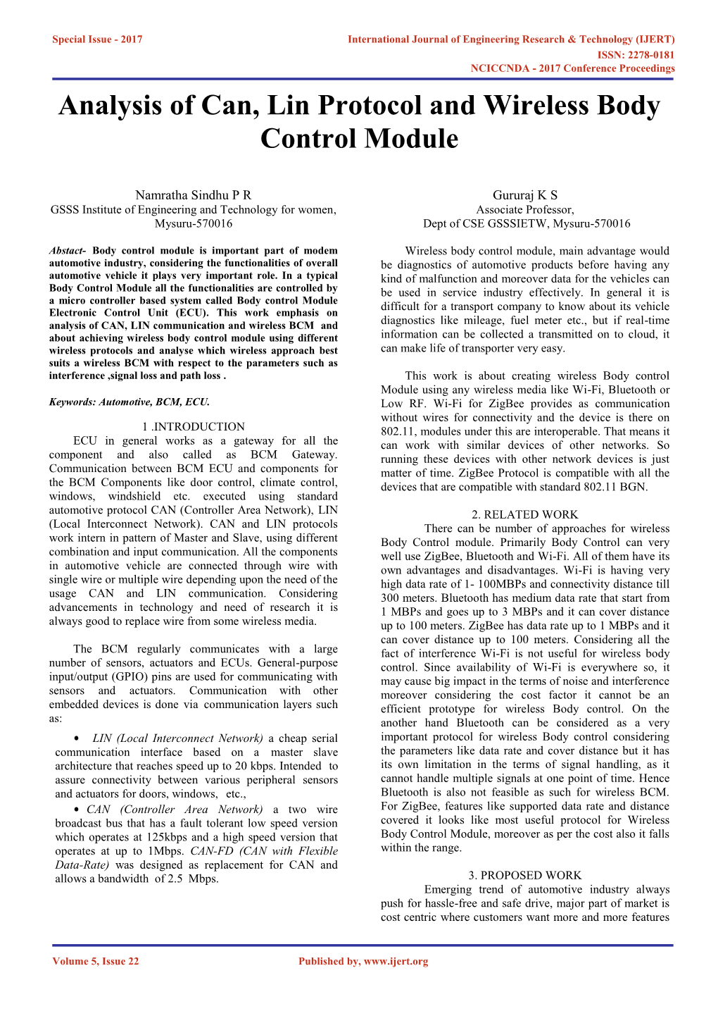 Analysis of Can, Lin Protocol and Wireless Body Control Module