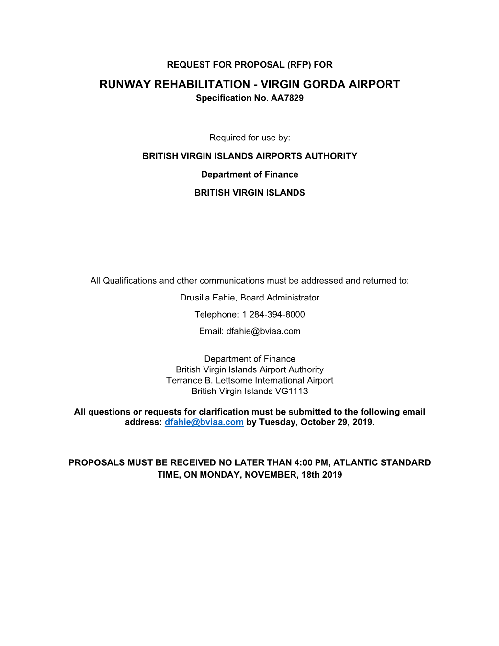 VIRGIN GORDA AIRPORT Specification No