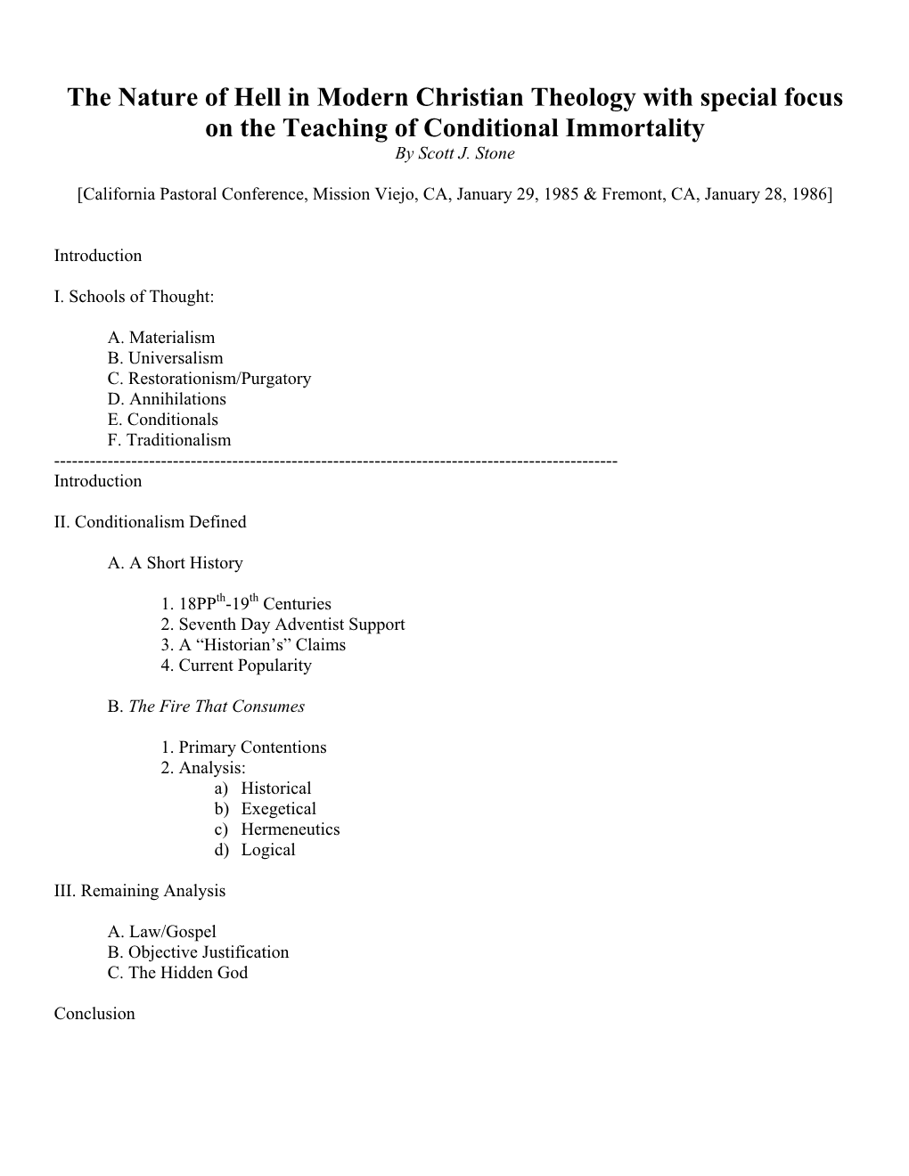 The Nature of Hell in Modern Christian Theology with Special Focus on the Teaching of Conditional Immortality by Scott J