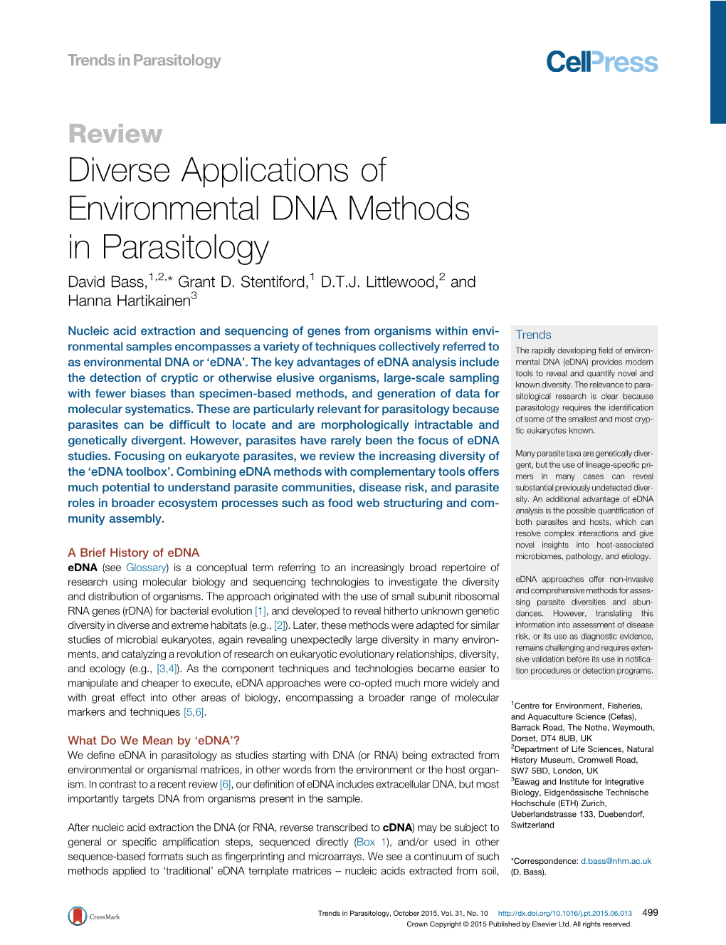 Diverse Applications of Environmental DNA Methods In