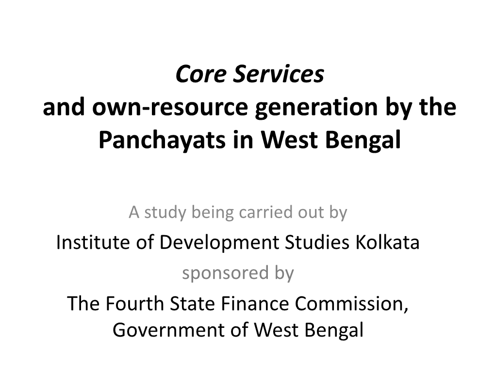 Core Services and Own-Resource Generation by the Panchayats in West Bengal