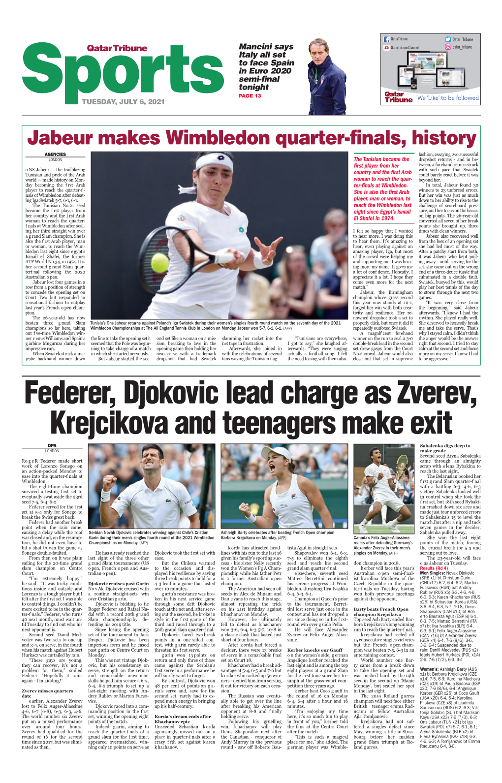 Federer, Djokovic Lead Charge As Zverev, Krejcikova and Teenagers Make Exit