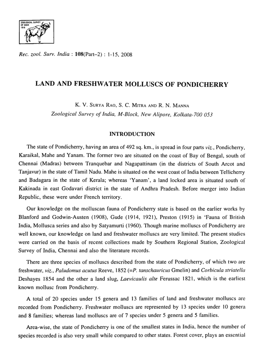 Land and Freshwater Molluscs of Pondicherry