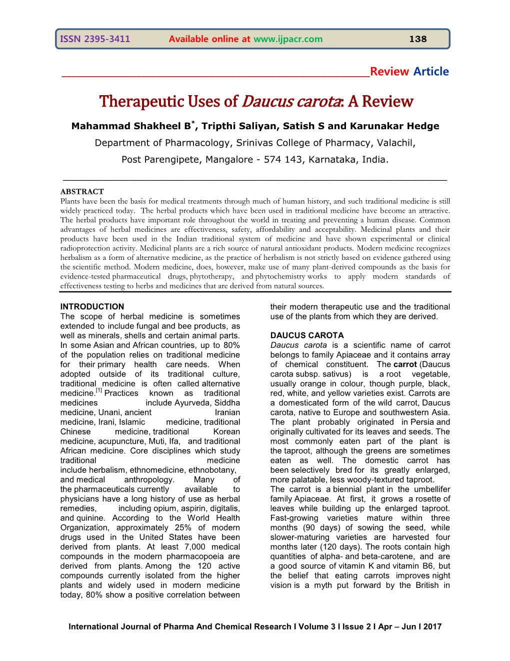 Therapeutic Uses of Daucus Carota: a Review