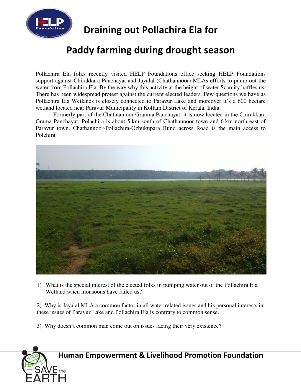 Draining out Pollachira Ela for Paddy Farming During Drought Season