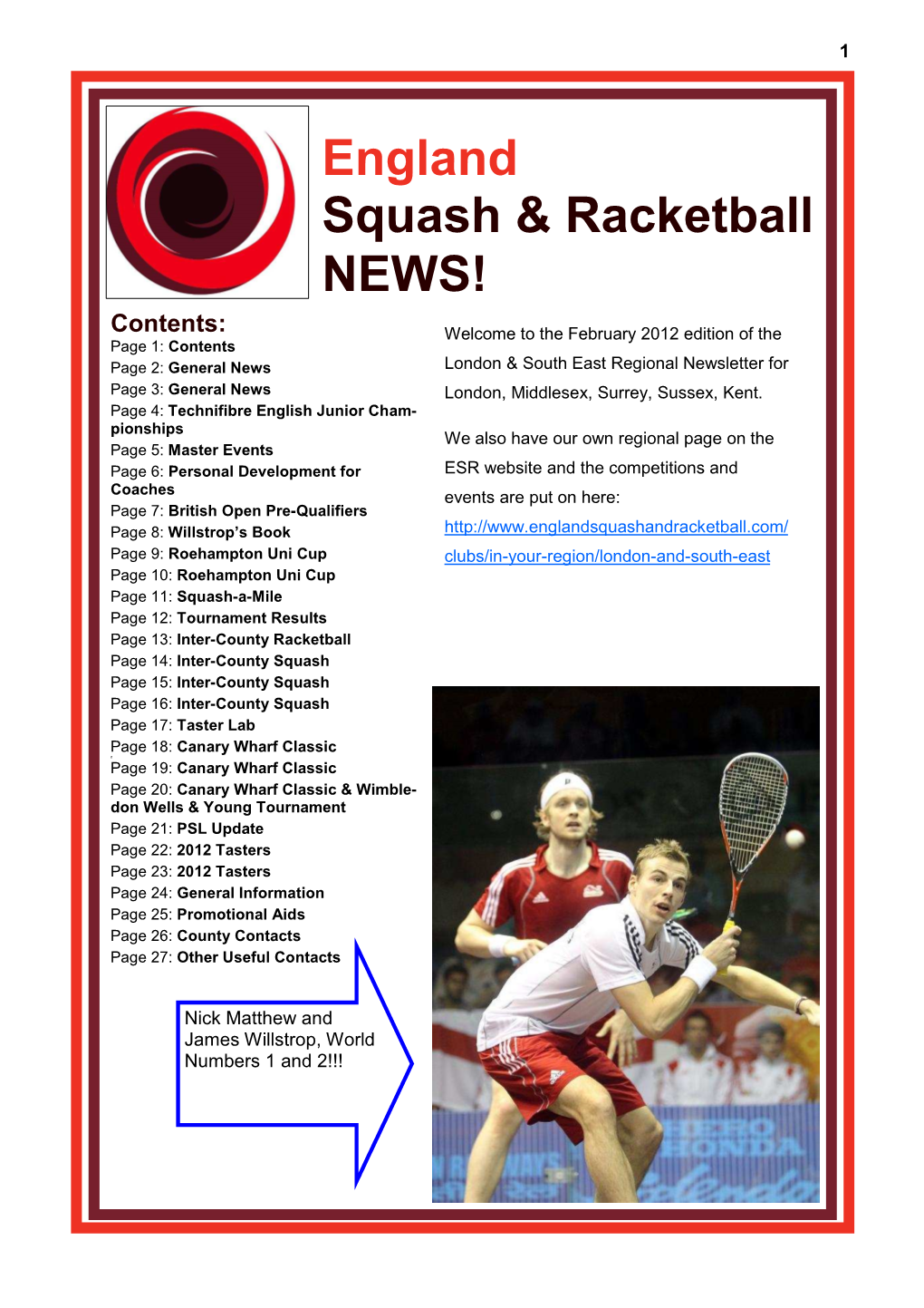 England Squash & Racketball NEWS!