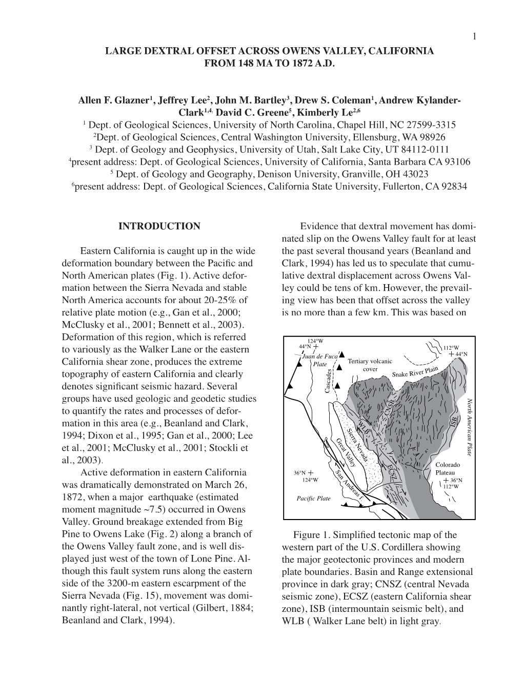 Large Dextral Offset Across Owens Valley, California from 148 Ma to 1872 A.D