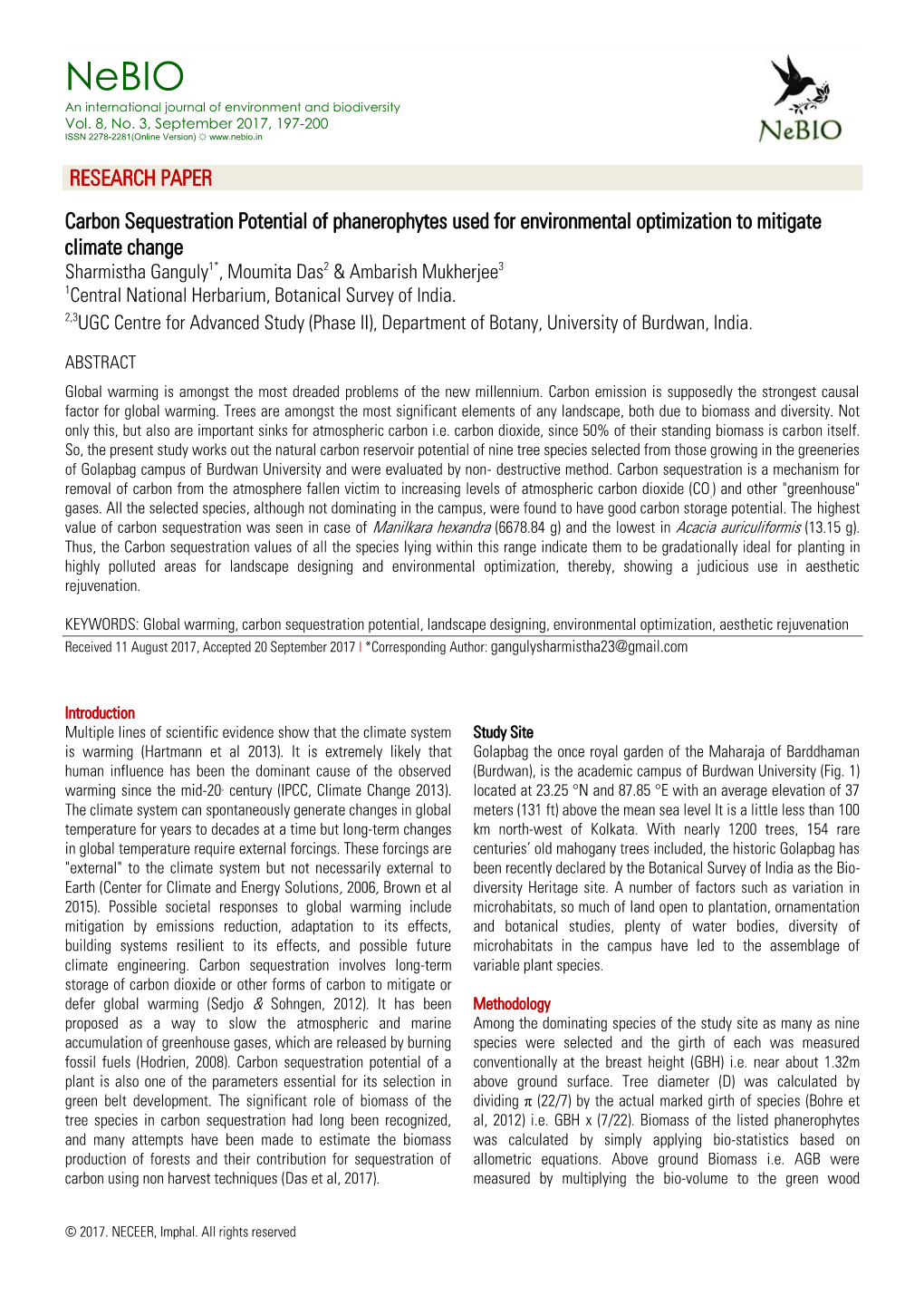 RESEARCH PAPER Carbon Sequestration Potential Of