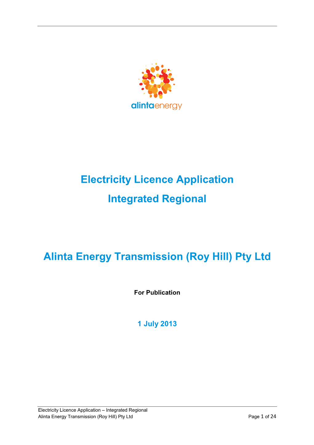 Electricity Licence Application Integrated Regional Alinta Energy