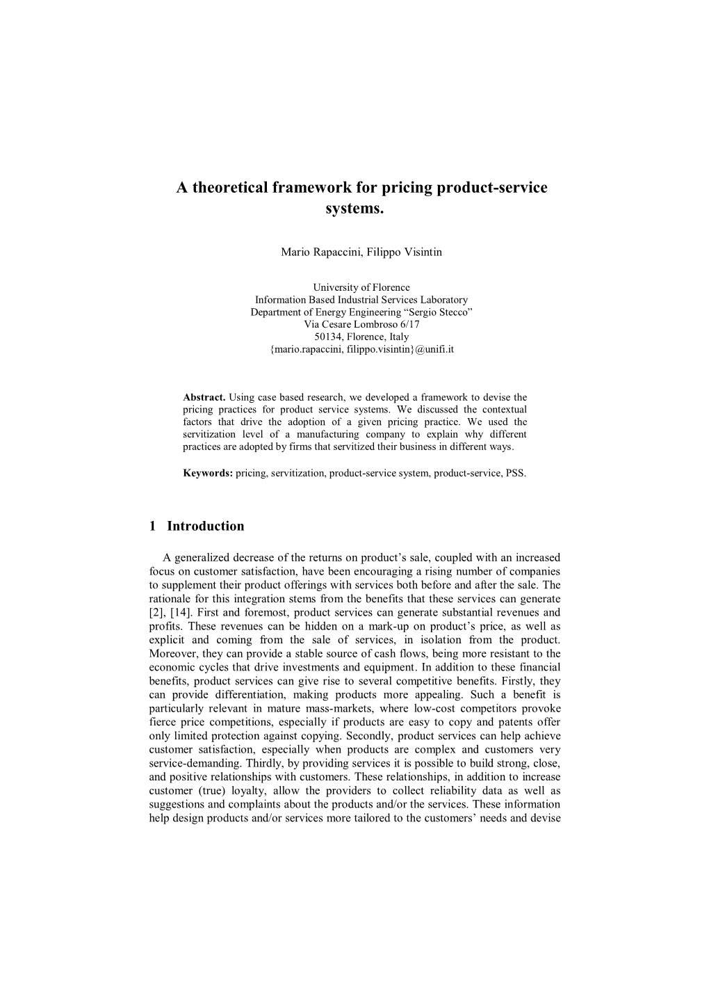 A Theoretical Framework for Pricing Product-Service Systems