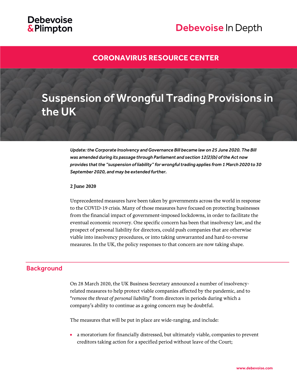 Suspension of Wrongful Trading Provisions in the UK