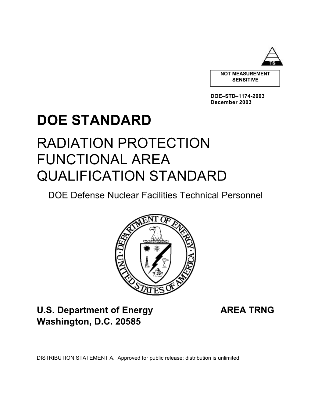 DOE-STD-1174-2003; Radiation Protection Functional Area