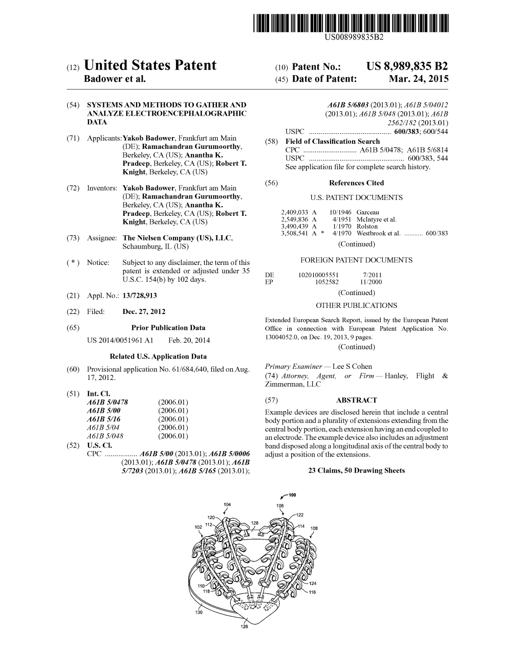 (12) United States Patent (10) Patent No.: US 8,989,835 B2 Bad Ower Et Al