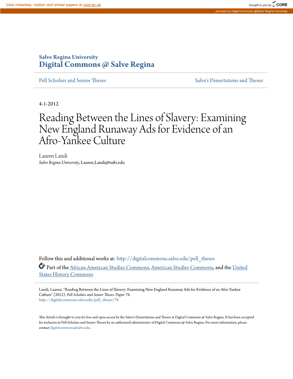Reading Between the Lines of Slavery: Examining New England