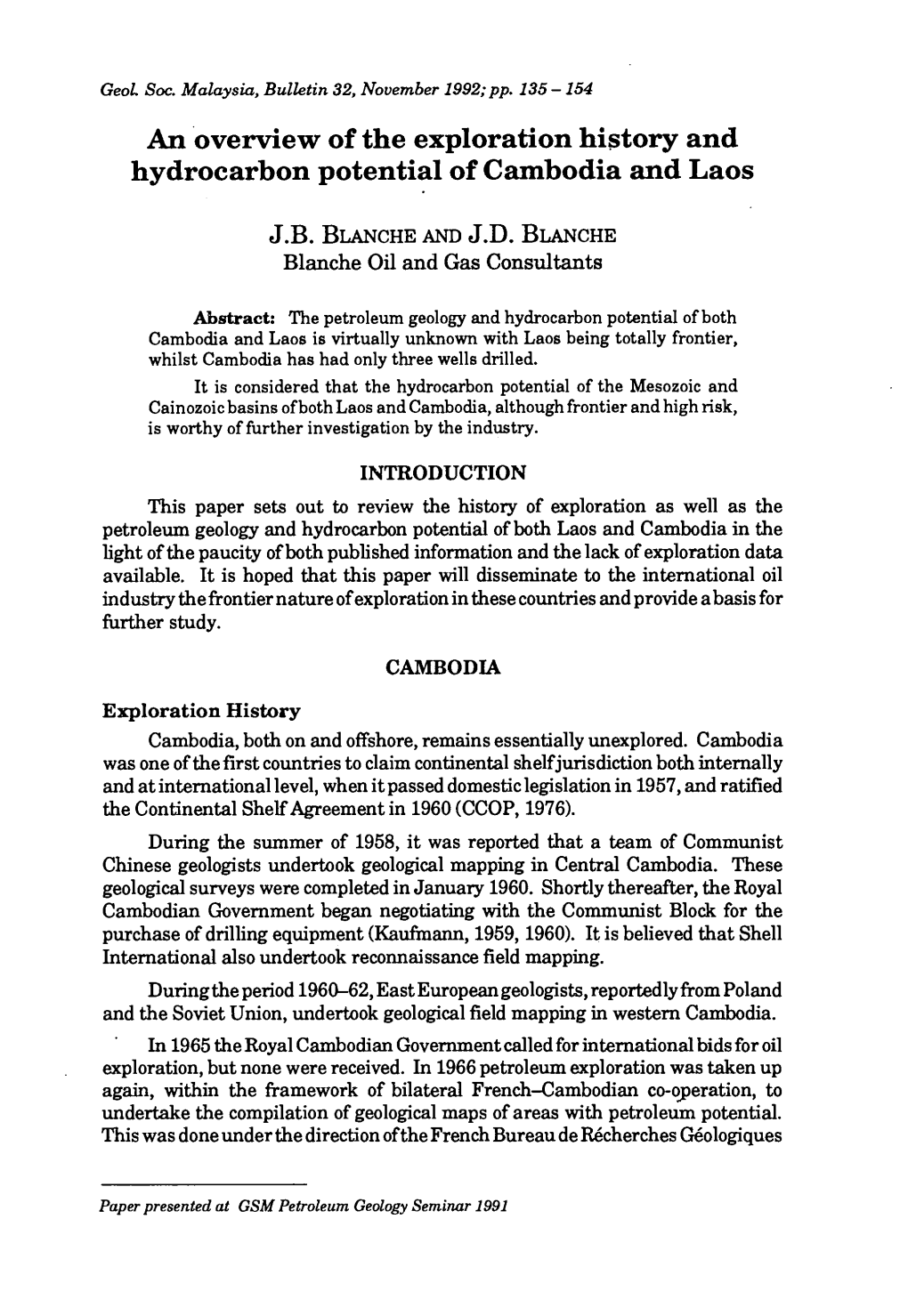 An 'Overview of the Exploration History and Hydrocarbon Potential of Cambodia and Laos