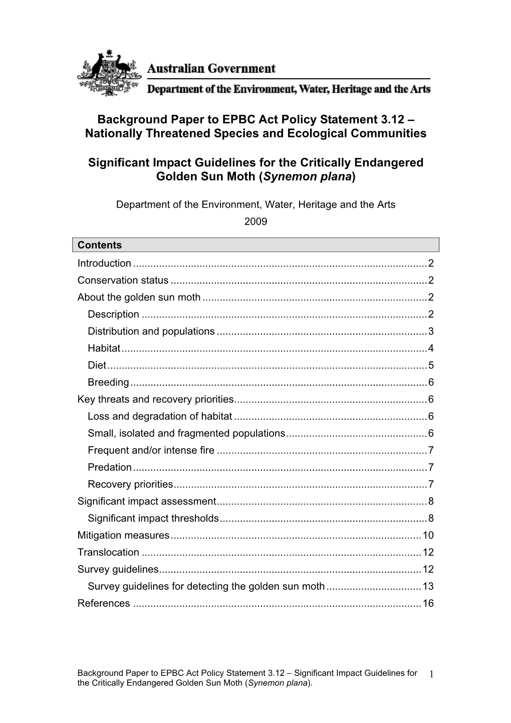 Background Paper to EPBC Act Policy Statement 3.12 – Nationally Threatened Species and Ecological Communities