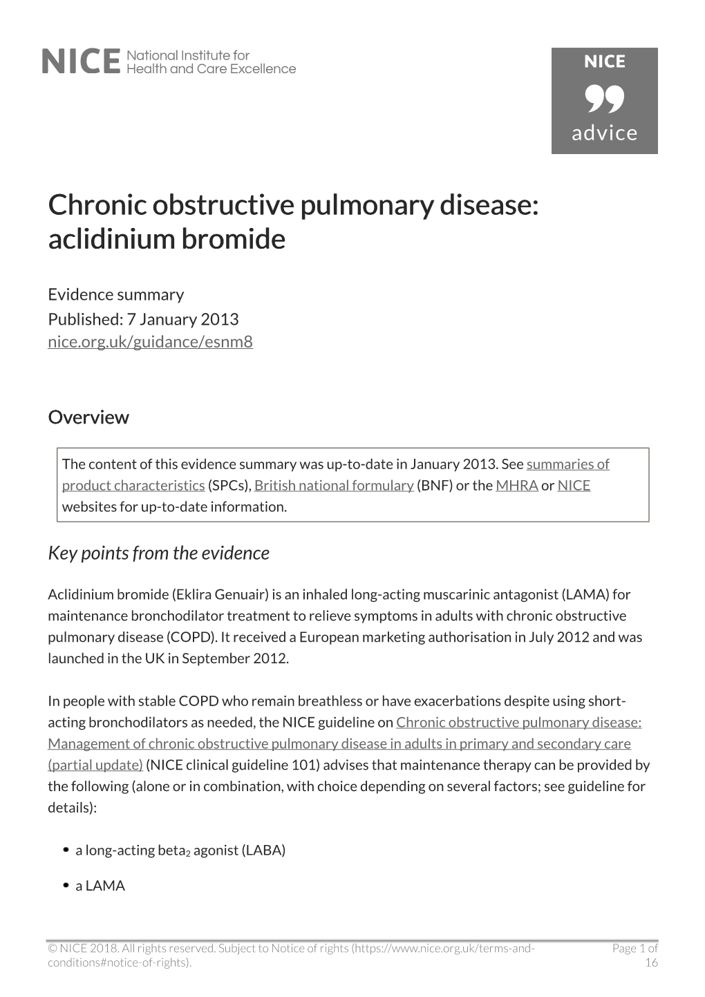 Chronic Obstructive Pulmonary Disease: Aclidinium Bromide