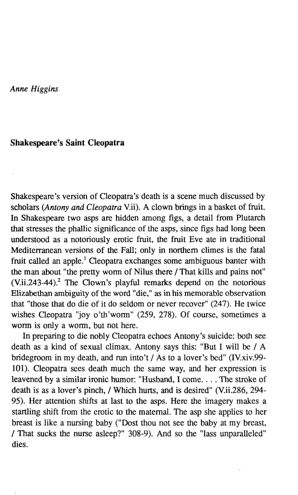Anne Higgins Shakespeare's Saint Cleopatra