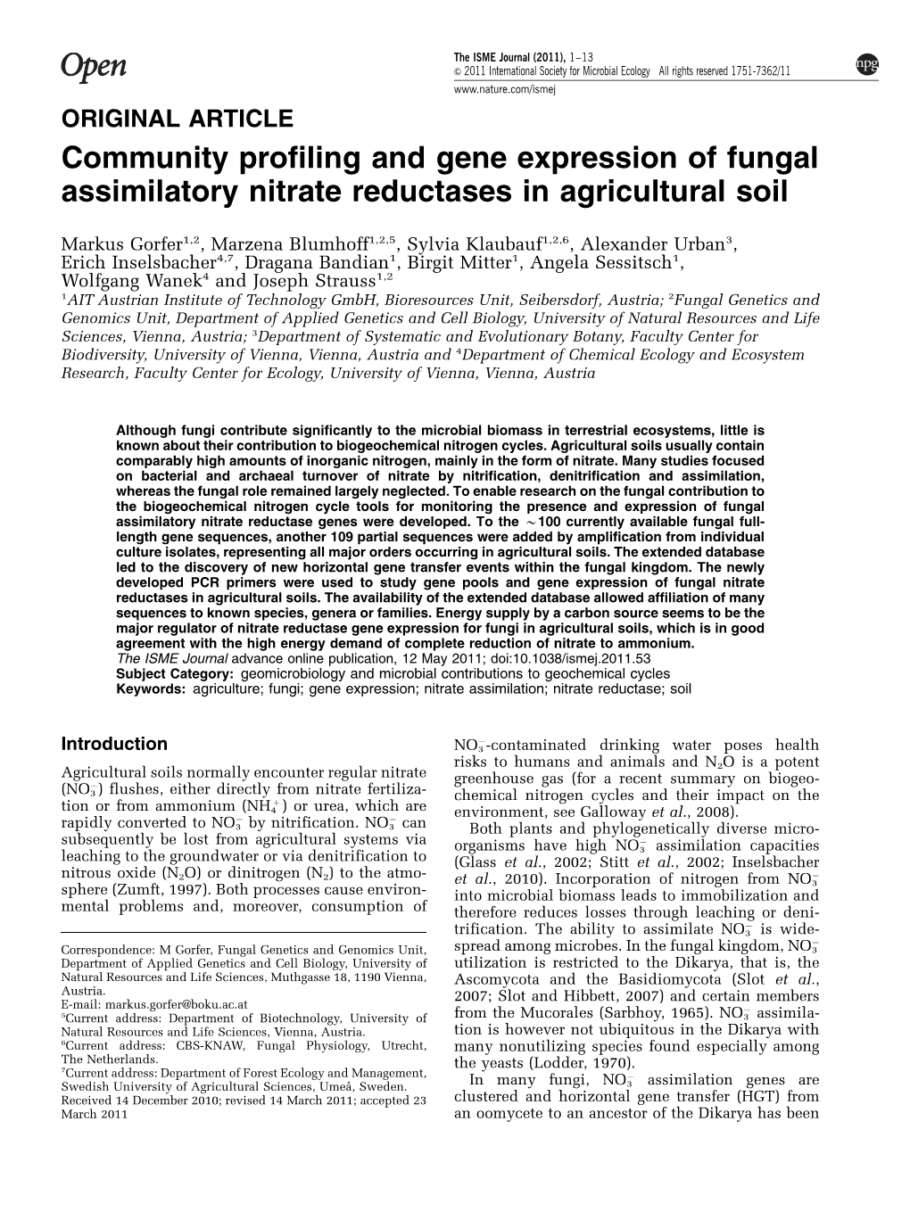 Community Profiling and Gene Expression of Fungal Assimilatory Nitrate Reductases in Agricultural Soil