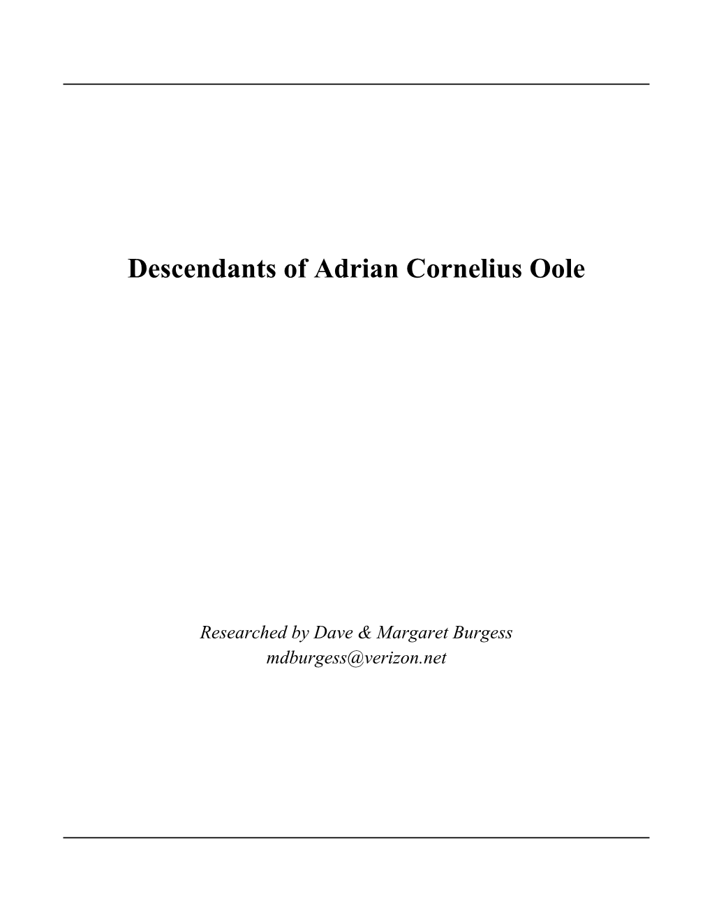 Descendants of Adrian Cornelius Oole