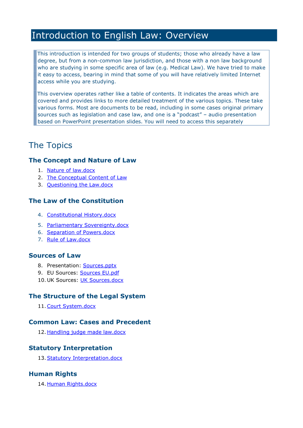 Introduction to English Law: Overview