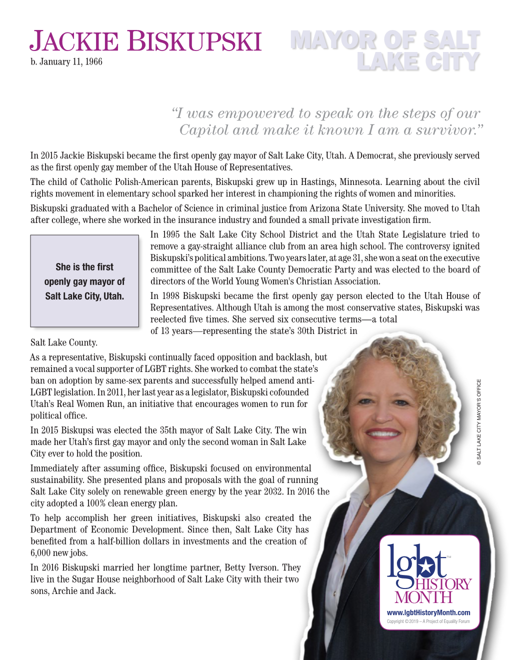 Jackie Biskupski MAYOR of SALT B