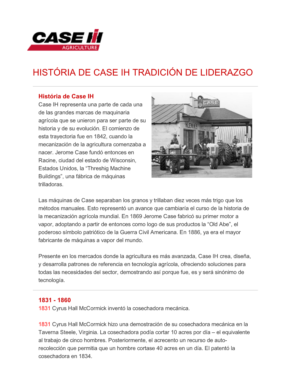 História De Case Ih Tradición De Liderazgo