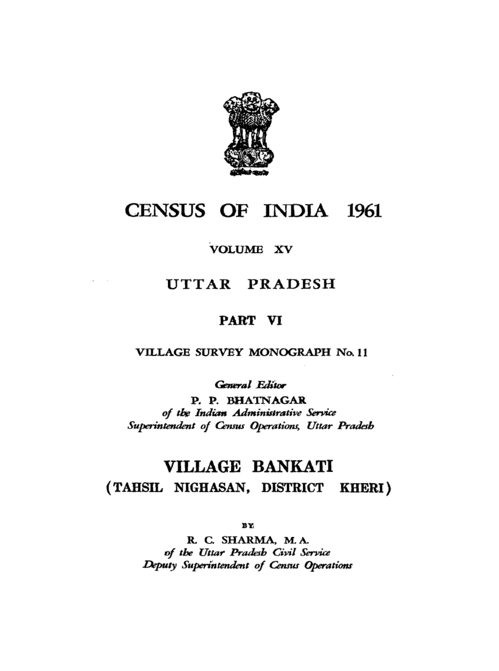 Village Survey Monograph No-11, Village Bankati, Part VI, Vol-XV