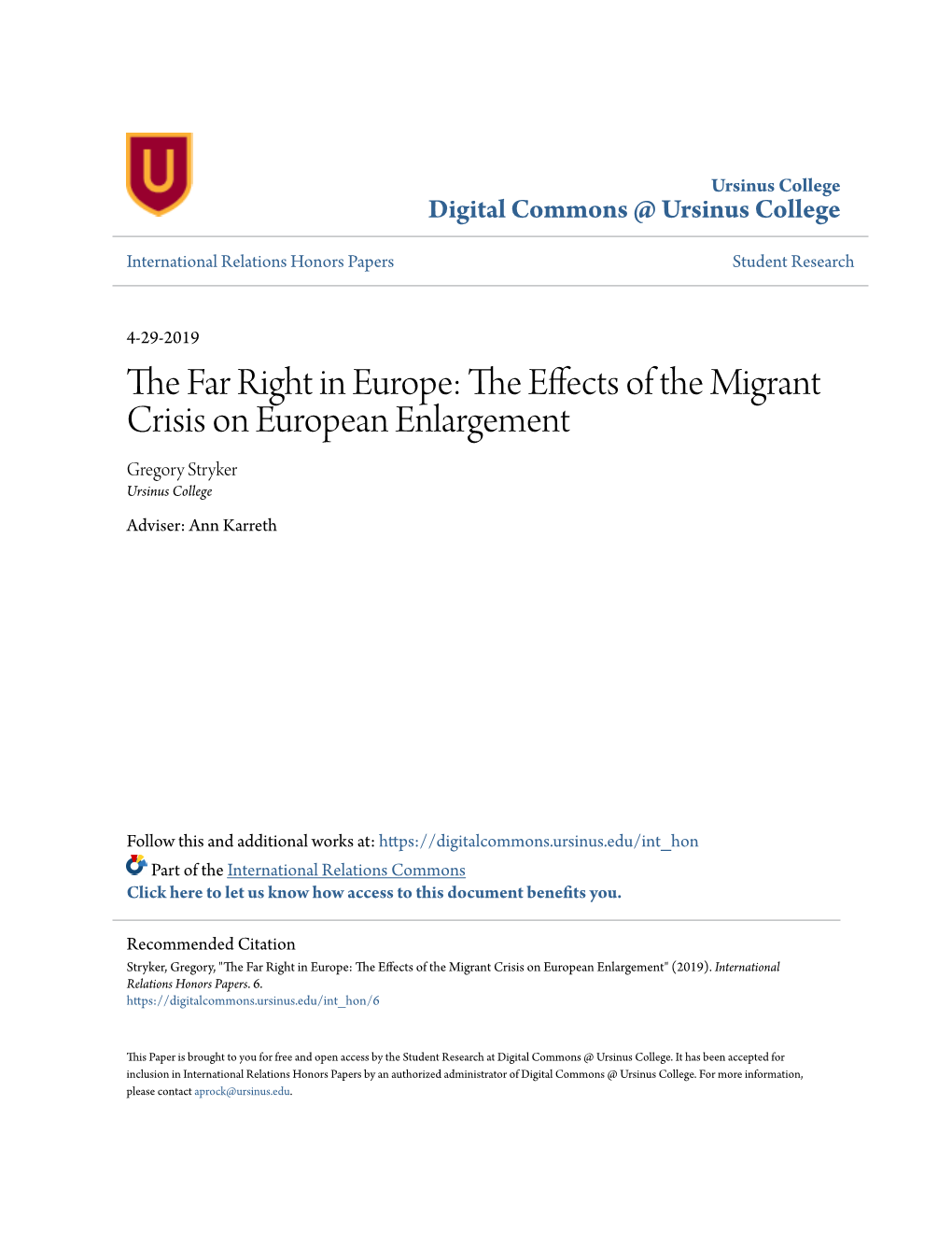 The Far Right in Europe: the Effects of the Migrant Crisis on European Enlargement