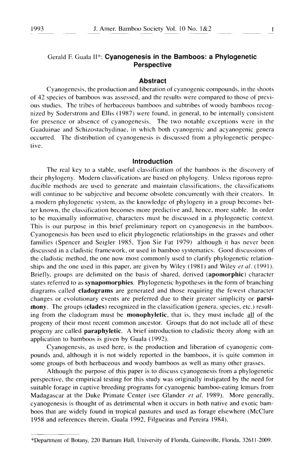 Cyanogenesis in the Bamboos: a Phylogenetic Perspective