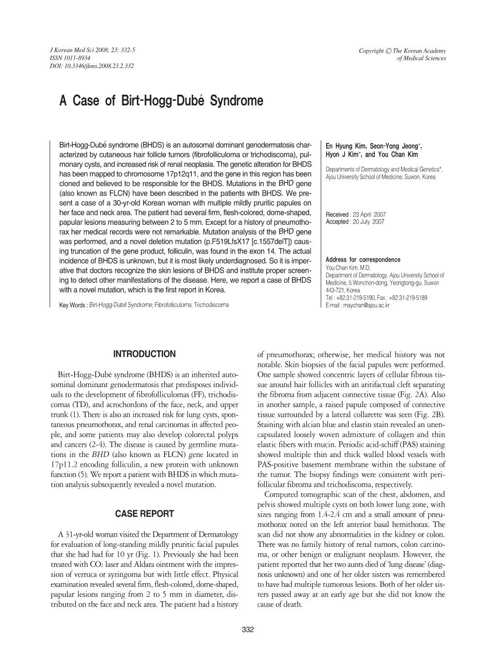 A Case of Birt-Hogg-Dube Syndrome