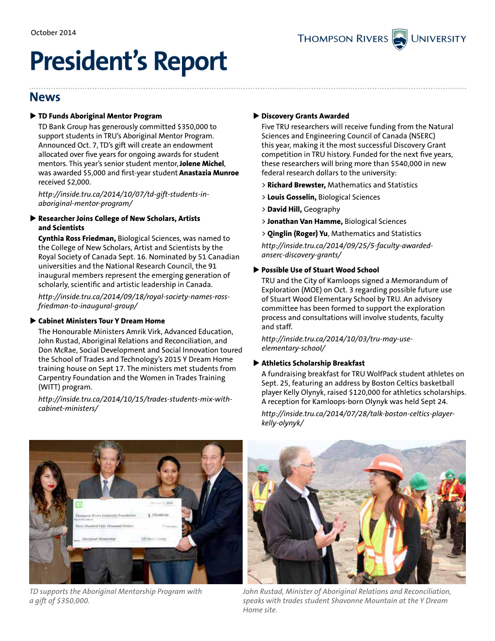 October 2014 President's Report