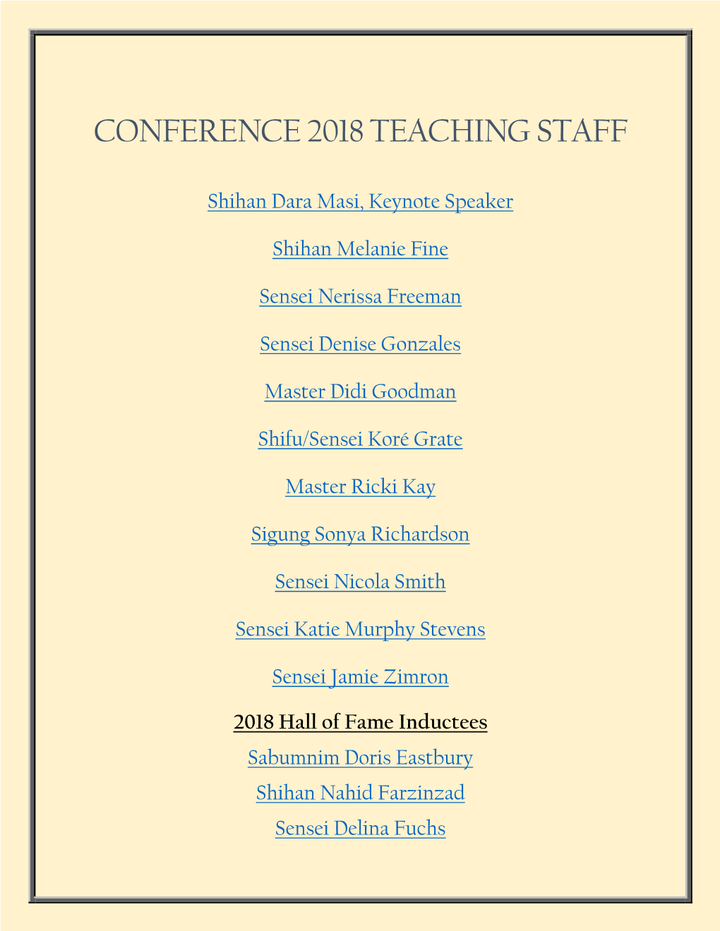 Conference 2018 Teaching Staff