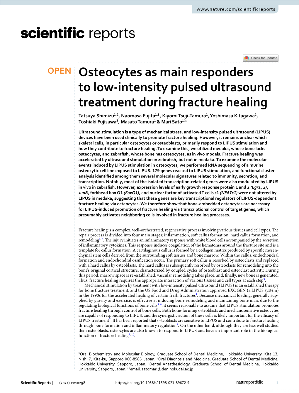 Osteocytes As Main Responders to Low-Intensity Pulsed Ultrasound